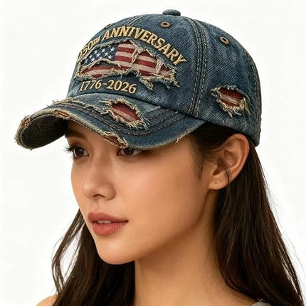 250th US Anniversary Denim Hat 1776-2026 Patriotic Print Baseball Cap