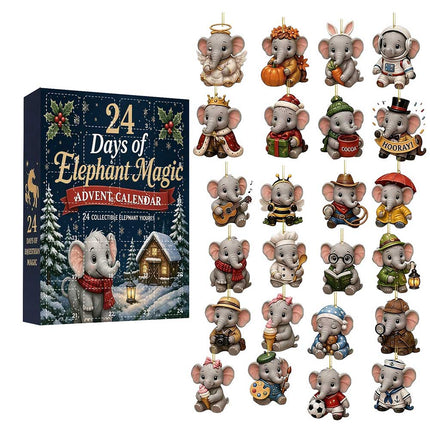 Christmas Advent Calendar 2D Acrylic Elephant Pendants 24-Day Ornament