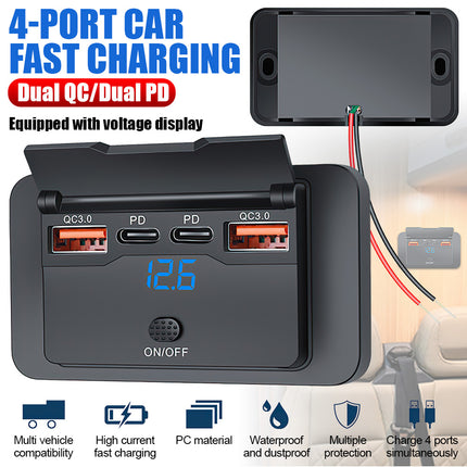 12V-24V Dual PD Type-C Car Charger Socket | 30W Fast Charge USB-C Power Outlet Panel for Truck RV Boat