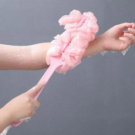 Long Handle Bath Brush with Soft Mesh Sponge & Body Puff
