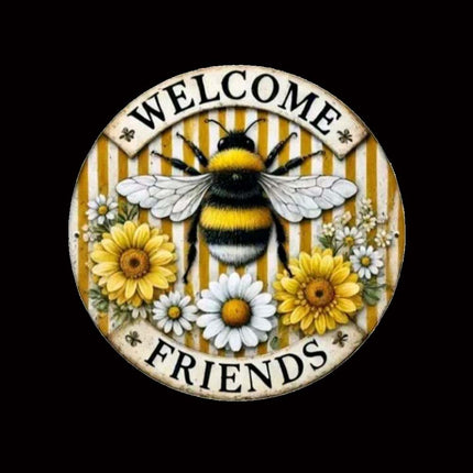 Acrylic Round Yellow Bee Welcome Sign 20cm – Hanging Decor for Friends