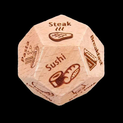 Food Decision Dice 12-Sided Wooden Takeaway Game for Date Night Ideas