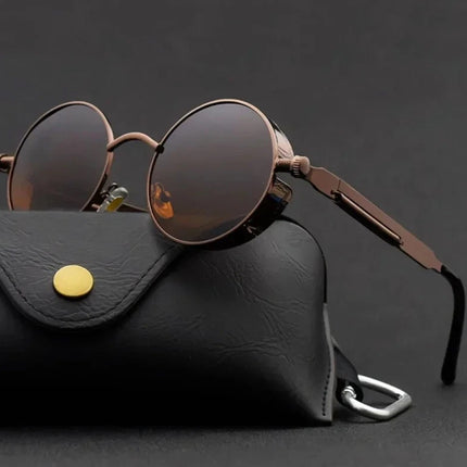 Retro Round Metal Frame Steampunk Sunglasses for Men Women