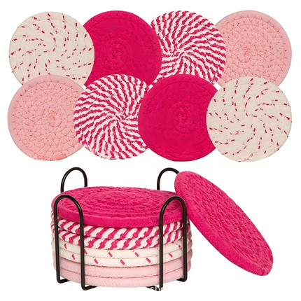 8Pcs Non-Woven Heat Resistant Non-Slip Cup Coasters Set with Iron Frame