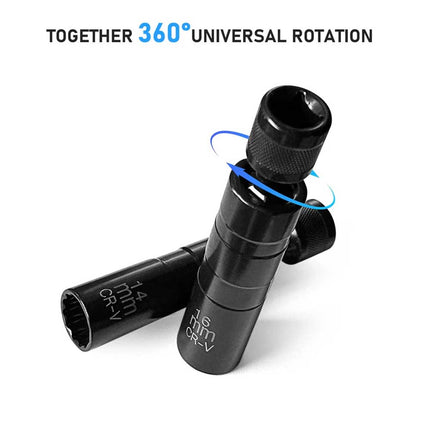 Spark Plug Socket, 14mm 16mm Magnetic Swivel Head with Thin Wall - 12 Point Universal Removal Tool Kit