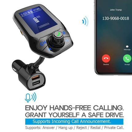 Bluetooth FM Transmitter for Car: Wireless MP3, Hands-Free Calling & Dual USB Charger (T43)