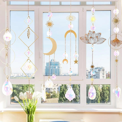 6PCS Lotus Crystal Suncatcher Prism Window Hanging for Witchy Decor