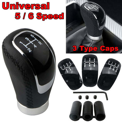 5/6 Speed Manual Car Gear Shift Knob, 3-Piece Black PU Leather Cover Cap Set