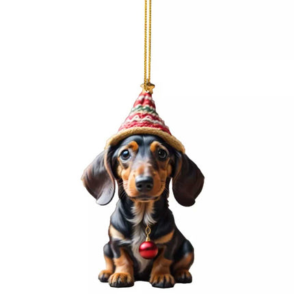 7-Pack Dachshund Christmas Car Hanging Ornaments - Cute Acrylic Sausage Dog Decor