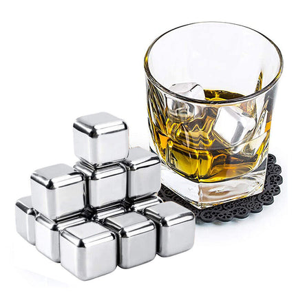 Reusable Stainless Steel Ice Cubes Chilling Rocks with Tong for Whiskey