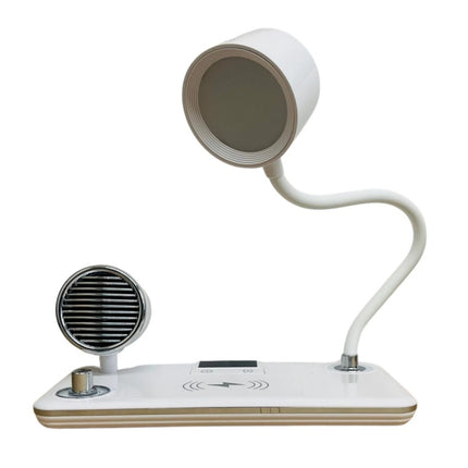 Wireless Charger LED Desk Lamp, 4 in 1 with Bluetooth Speaker, Alarm Clock & Charging Port