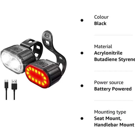 2PCS Super Bright Bike Light Set Front & Rear Waterproof LED Torch