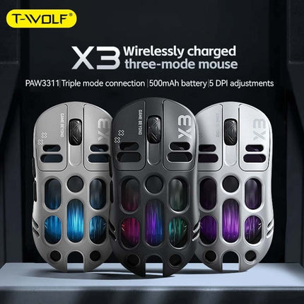 RGB Wireless Gaming Mouse, 12000 DPI PixArt PAW3311, 500mAh BT/2.4G & Wired
