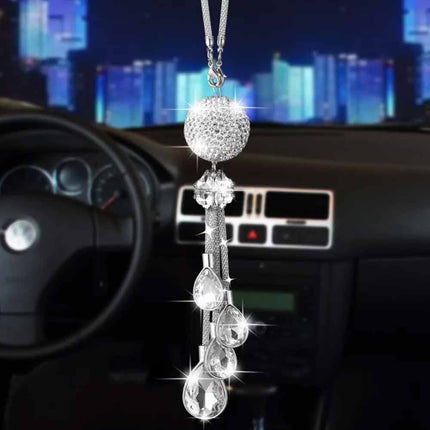 White Crystal Disco Ball Prism Charm - Car Rear View Mirror Decor with Glimmering Light Effects, Good Luck Gift