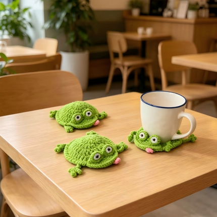 Handmade Crochet 3D Animal Coaster Cute Knitted Mug Rug Round Drink Mat