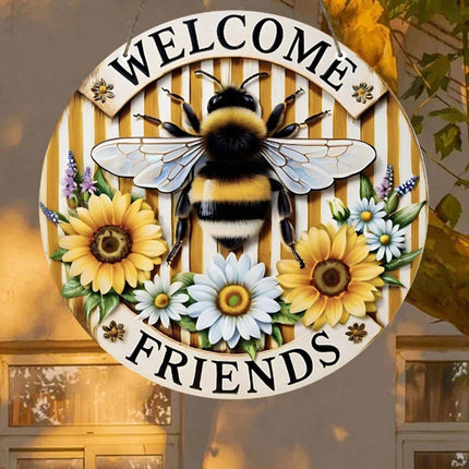 Acrylic Round Yellow Bee Welcome Sign 20cm – Hanging Decor for Friends