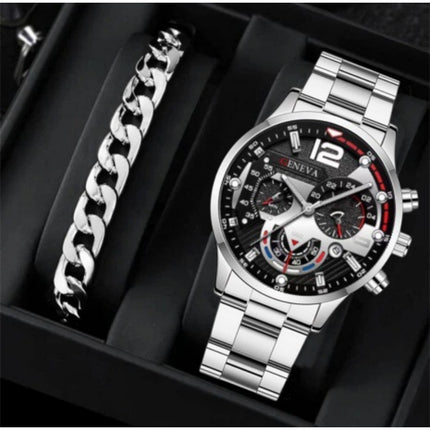Men's Stainless Steel Business Fashion Watch with Gift Bracelet
