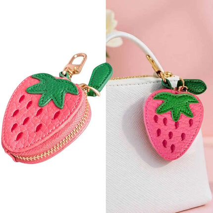 Strawberry Coin Purse Keychain Leather Small Bag Charm