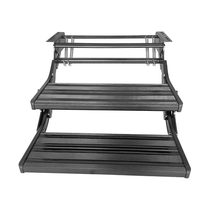 RV Step with LED Light - Automatic Sensor, Retractable Aluminum Stairs, Anti-Slip for Caravan, Camper, Trailer | Black