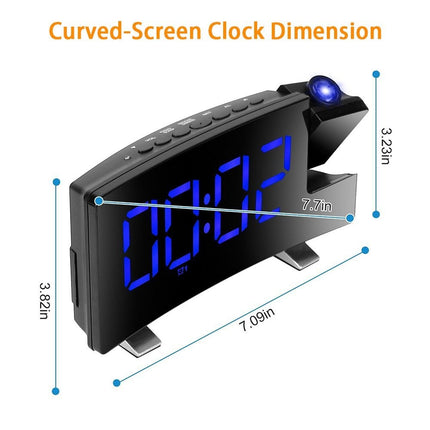 LED Digital Clock Radio Projection Alarm Curved Screen