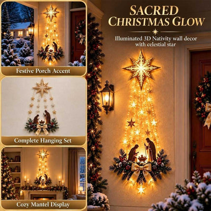 LED Nativity Holy Family Star Hanging Ornament Christmas Wall Decor