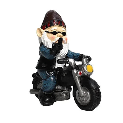 Naughty Gnome Riding Motorcycle Statue Funny Resin Craft for Home Garden