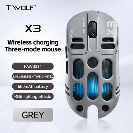 RGB Wireless Gaming Mouse, 12000 DPI PixArt PAW3311, 500mAh BT/2.4G & Wired