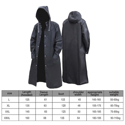 Men's Waterproof Hooded Long Raincoat for Outdoor Hiking