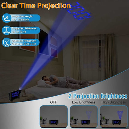 LED Digital Clock Radio Projection Alarm Curved Screen