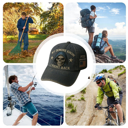 PTSD Awareness Cap – My Demons Know I Fight Back, Baseball Hat 21-23 In