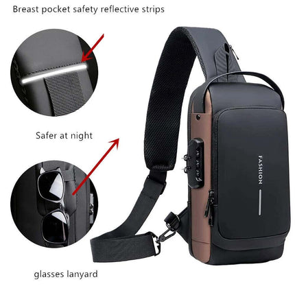 Anti-Theft Men's Sling Chest Bag w/ USB & Lock