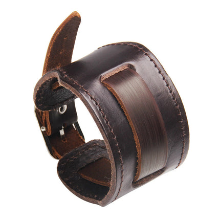Retro Wide PU Leather Watchband Biker Cuff Wristband Bracelet Gift