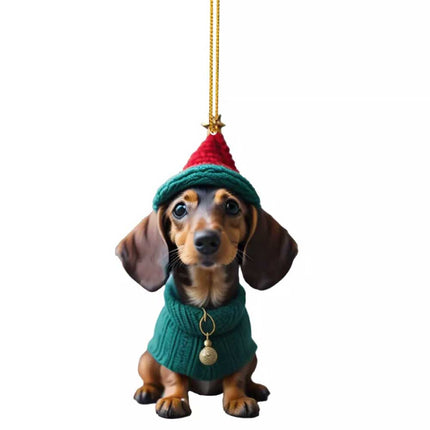 7-Pack Dachshund Christmas Car Hanging Ornaments - Cute Acrylic Sausage Dog Decor