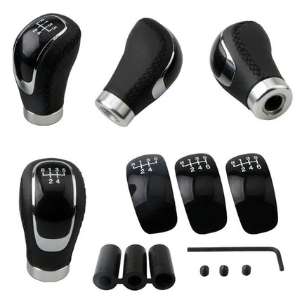 5/6 Speed Manual Car Gear Shift Knob, 3-Piece Black PU Leather Cover Cap Set