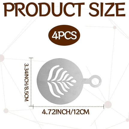 Cappuccino Stencil Set - 4 Stainless Steel Templates for Latte Art & Cocoa Duster