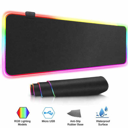 90x40cm RGB Edge Gaming Desk Mat 3mm Thick Non-Slip XXL Black Mouse Pad