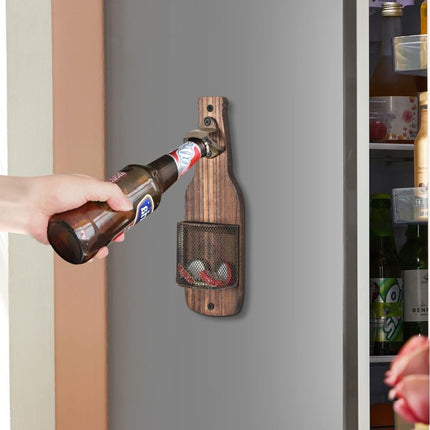 Wall-Mounted Bottle Opener with Cap Catcher for Kitchen & Bar Use