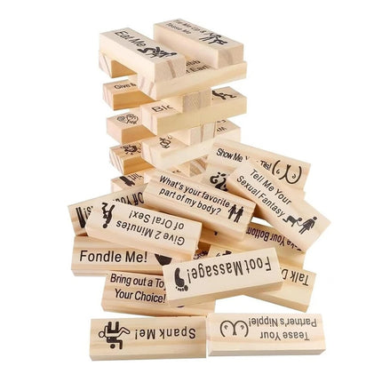 48Pcs Adult Naughty Game Wooden Tumble Tower w/ Bag Couples Date Night