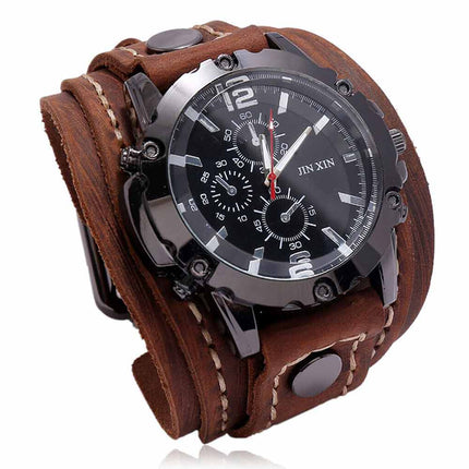 Military Retro PU Leather Strap Watch Men's Punk Quartz Cuff Wristwatch