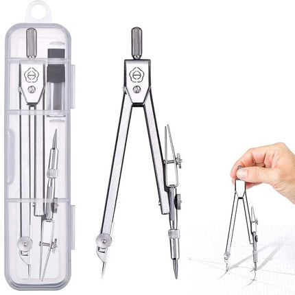 Premium Metal Drafting Compass Reusable Geometry Tool with Refillable Leads