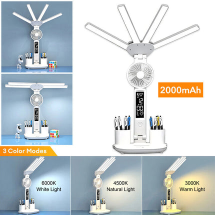 4-in-1 LED Desk Lamp with Fan, Dimmable for Reading & Night Light