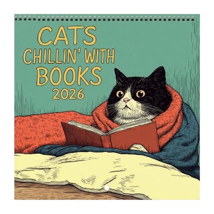 Cats Chillin' with Books 2026 Wall Calendar – Cat-Themed Illustrated Planner