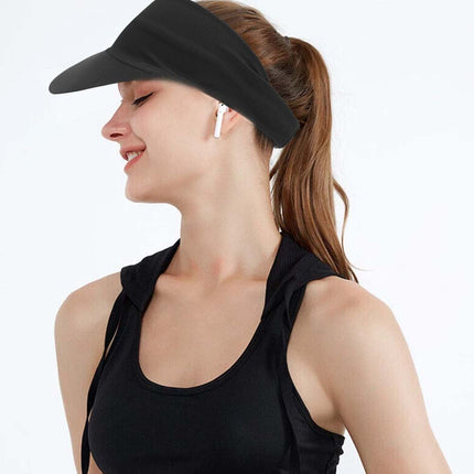 Elastic Sports Sun Visor for Women - Tennis Golf Headband Cap Black