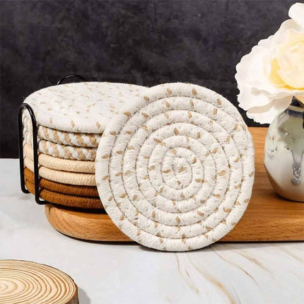 8Pcs Non-Woven Heat Resistant Non-Slip Cup Coasters Set with Iron Frame