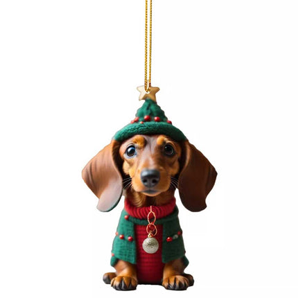7-Pack Dachshund Christmas Car Hanging Ornaments - Cute Acrylic Sausage Dog Decor