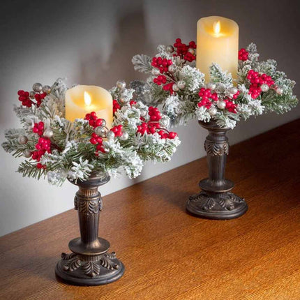 Christmas Snowy Red Berry Wreath Candle Ring Table Centrepiece