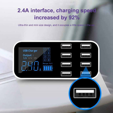 8-Port USB Type-C Hub Charger Dock Charging Station with LED Display