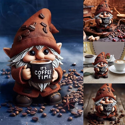 Outdoor Resin Gnome with Coffee, Garden Decor Figurine