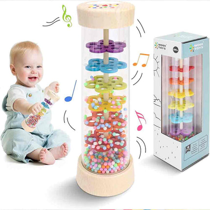 Wooden Baby Rattle & Rain Stick, Montessori Musical Toys for 6-18 Months