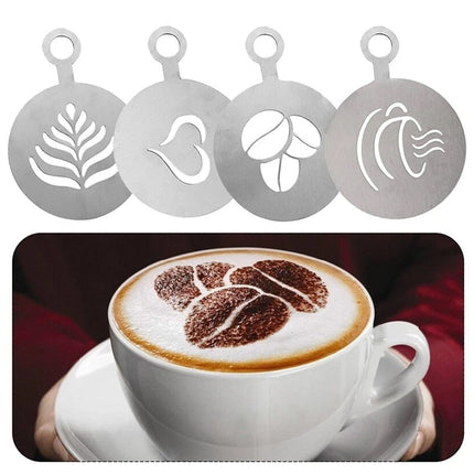 Cappuccino Stencil Set - 4 Stainless Steel Templates for Latte Art & Cocoa Duster